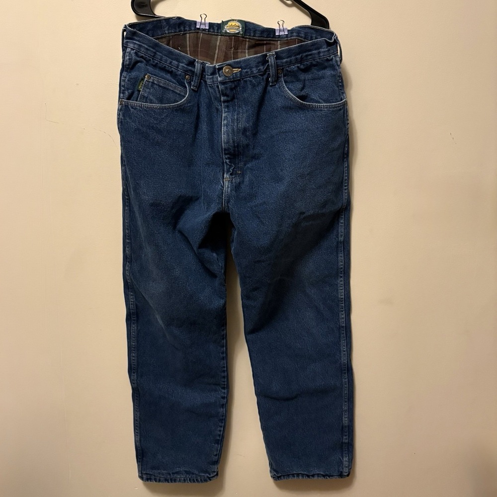 Cabelas Flannel Lined Jeans Mens 40x32 Blue Denim Relaxed Fit Outdoor Camp Work